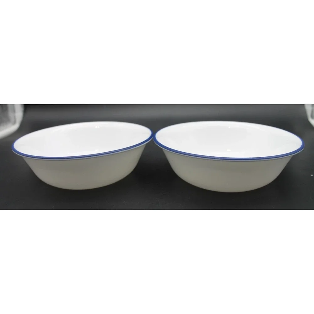 Set 4 Corelle Blue Band Blue Stripe Cereal Soup Bowls Vitrelle Made USA